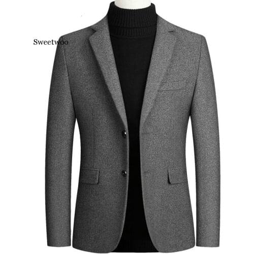 Fashion Mens Coats and Jackets Male One Piece Blazer Top Wool Blends Suit Men Jacket Spring Smart Casual Coat Solid Two Buttons