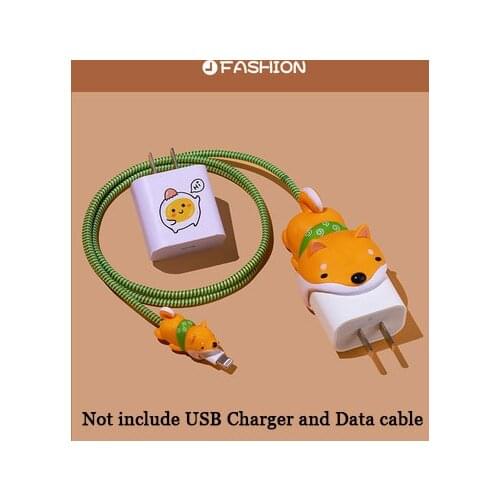 USB Cable Accessory Set Animal Bite Cable Protector For iPhone 12 11Pro Max 18W 20 W Charging USB Data Cable Line Protection