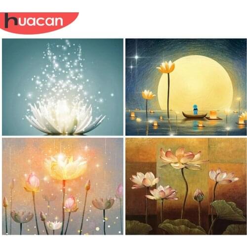 HUACAN DIY Picture By Numbers Lotus Wall Art Unique Gift On Canvas HandPainted Paint By Number Flower For Living Room