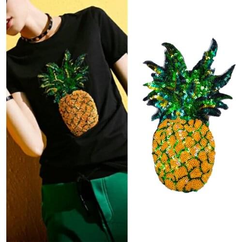 1 Piece Cheap Large Sequins Pineapple Patch Fashion Embroidered Applique Clothing Decoration Sew On Patch clothes applique