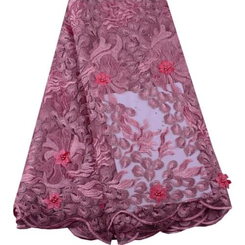 Nigerian 3D Flower Lace Fabrics With Beads High Quality African Tulle Lace Fabric Onion French Embroidered Lace For Party S1474