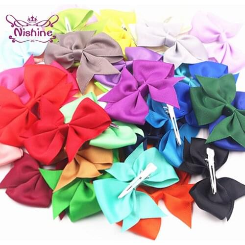 Nishine 10pcs/lot Solid Color Grosgrain Ribbon Dovetail Bows Baby Girls Hairpins DIY Handmade Infant Headwear Kids Accessories