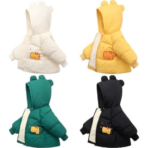 Baby Girls Hooded Down Cotton Jackets For Kids Boys Coats Autumn Cartoon Dinosaur Warm Outfit Toddler Fleece Jacket Outerwear
