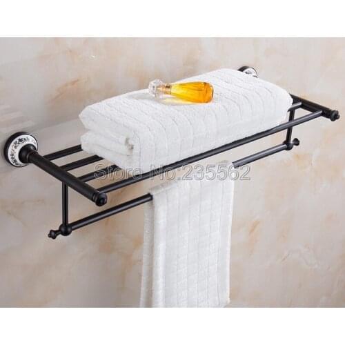 Wall Mounted Black Oil Rubbed Bronze Bath Towel Rack Bathroom Towel Holder Double Towel Shelf Bathroom AccessoriesLba063