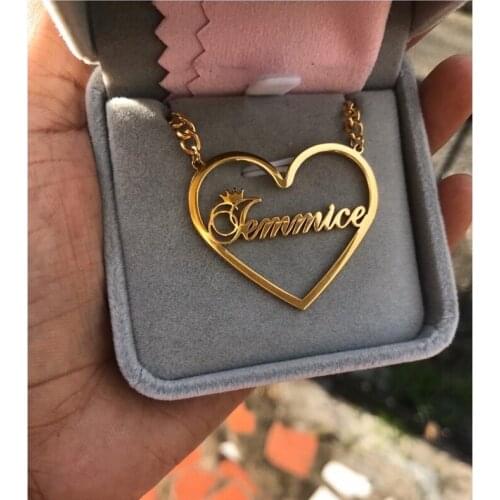 Personalized Name Heart Pendant Necklace For Women Stainless Steel Custom Crown Heart Nameplate Choker Necklaces Jewellry Gifts