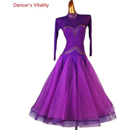 Ballroom dance dress waltz Tango dance clothing girls High Collar long sleeves dresses Custom Child Woman Competition Clothes