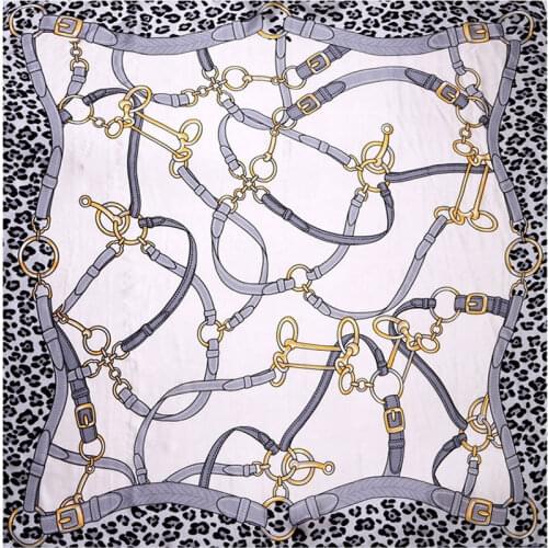 100% Silk Scarf Women Scarf Leopard Straps Hijab Silk Wrap Foulard Middle Square Silk Scarf 2019 Hot Female Bandana Lady Gift