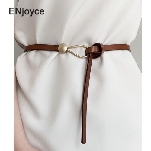 New Design Genuine Leather Long Belt for Women Fashion Belt Dress Tied Straps Vintage Brown Belts Accessory