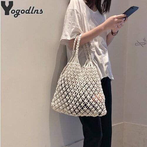 Hand-Woven Straw Bag Women Handmade Hollow Handbag Female Rattan Shoulder Bag Big Capacity Summer Casual Travel Beach Tote Purse