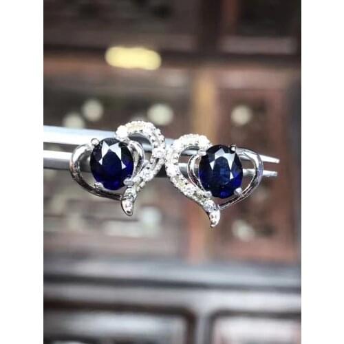 Sapphire stud earring For men or women Natural real sapphire 925 sterling silver 4*5mm 2pcs gemstone