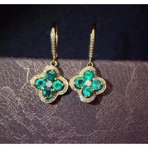 Hot Sale Natural and Real Emerald Earring 925 Sterling Silver Fashion Earring For Women