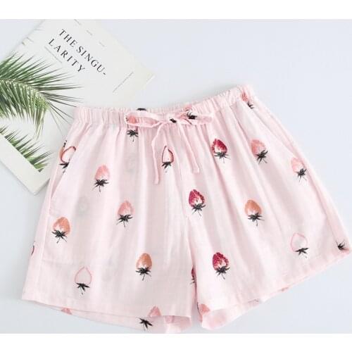 Summer Womens Shorts Home Pants Multicolor Printing Sleep Bottoms Casual Cotton Gauze Pants Elastic Womens Comfortable Pajamas