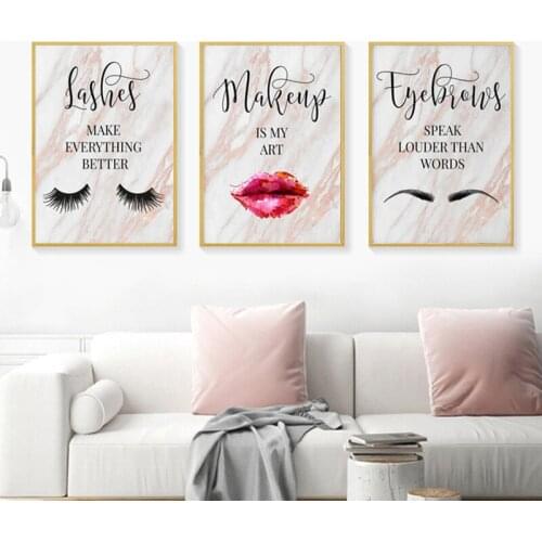 Modern Make Up Posters and Prints Beauty Quote Canvas Painting Print Eyelash Lipstick Wall Art Pictures Bedroom Decoration