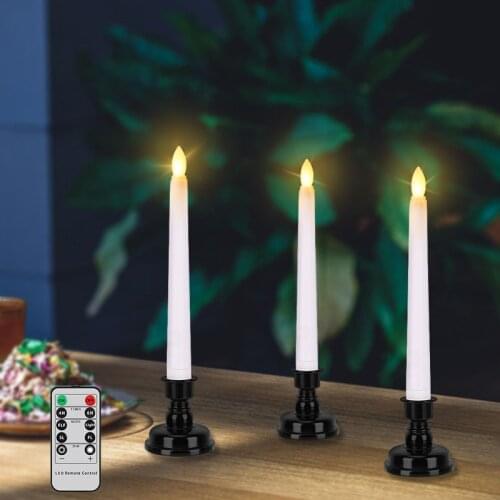 3D Simulation Flame LED Candles Light Remote Cone Christmas Candle For Birthday Wedding Window Decoration With Candlestick