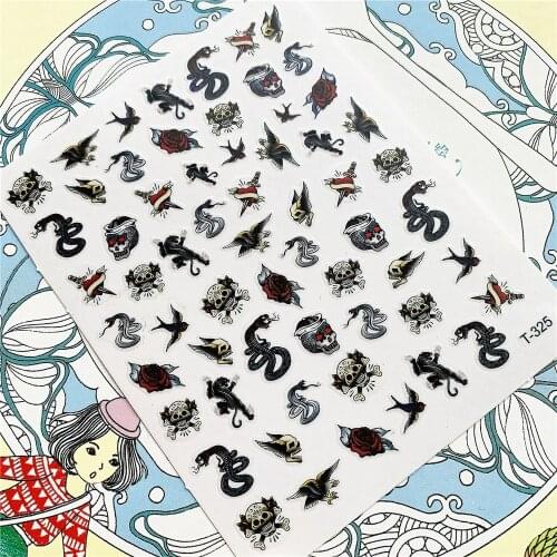 T-325 T-324 Eye snake swallow skeleton head skull 3D Back glue Nail Art Stickers Decals Sliders Nail ornament decoration