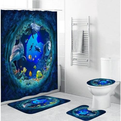 Blue Sea Dolphin Shower Curtain Animal Bathroom Curtain Frabic Waterprood Polyester Bath Curtain With Hooks Dropshipping