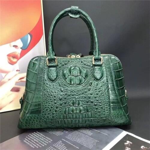 Authentic Crocodile Skin Womens Green Purse Genuine Real True Alligator Leather Lady Handbag Female Single Cross Shoulder Bag