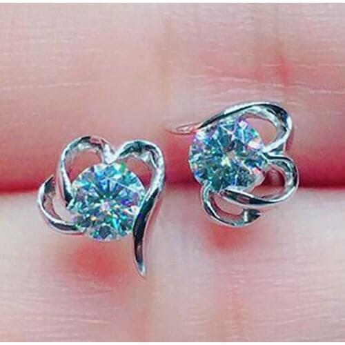 14K White Gold Stud Earrings Women 0.5 1 2 3 Carat Round Heart Moissanite Diamond Present Wedding Anniversary Engagement Party