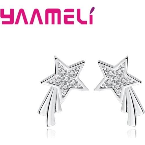 Stud Earrings Luxury Delicate Crystal CZ 925 Sterling Silver Ear Brincos for Women Female Wedding Party Accessories