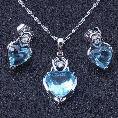 Love Monologue Classic Oval Blue Sky Crystal & Cubic Zirconia Yellow Gold Color Bridal 3 Pcs Jewelry Sets for Womens X0033