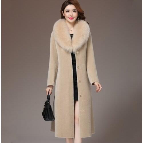Sheep Shearling Real Fur Coat Winter Jacket Women Fox Fur Collar Wool Coat Women Long Jackets Plus Size Manteau Femme MY