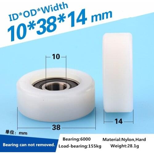1 pc 10x38x14mm 6000RS bearing pulley driven rolling nylon PA66 wrapped guide plane flat wheel silence bathroom accessories
