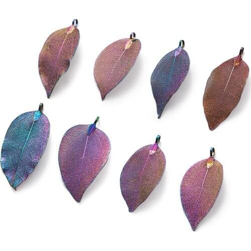 10pc Leaf Big Pendants Electroplated Natural Colorful Pendant For Fashion DIY Earring Necklace Bracelet Making