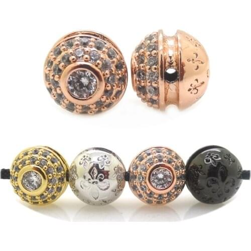 Wholesale Mixed Black Silver Gold Color & Micro Pave Clear CZ 10mm Brass Round Spacer Beads For Men Bracelets Jewelry DIY 10Pcs