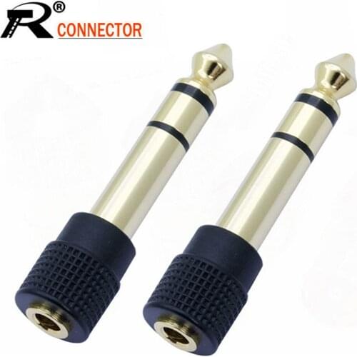 10pcs/lot 6.35mm Stereo 3 Poles Male Plug to 3.5mm Stereo Female Jack Gold Plated Connector 3.5mm to 6.35mm Adapter Converter