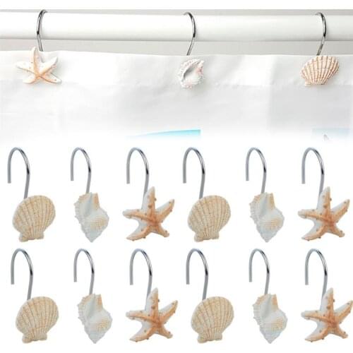 12PCS Shower Curtain Hook Decorative Shell Curtain Hook Shower Curtain Hanger