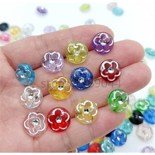 50pcs Acrylic With Rhinestones Round Buttons Flower Sewing Scrapbooking Gift Clothing Home Handwork Decor 13mm