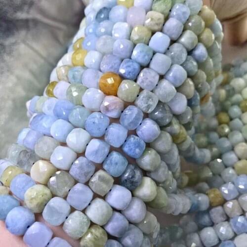 Aquamarine multicolor square faceted 8-9mm for DIY jewelry making loose beads FPPJ wholesale beads nature gemstone