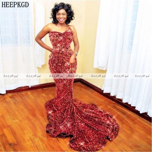 Shiny Red Long African Evening Dress Sweetheart Mermaid Black Girls Special Occasion Dresses Plus Size Formal Gowns Customize