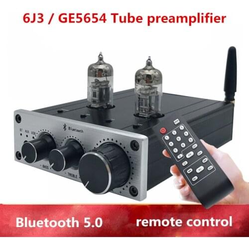 Bluetooth 5.0 Pre Amplifier 6J3 GE5654 Tube Hifi Preamplifier Power Amplifiers Loseless Decoding with Remote Control