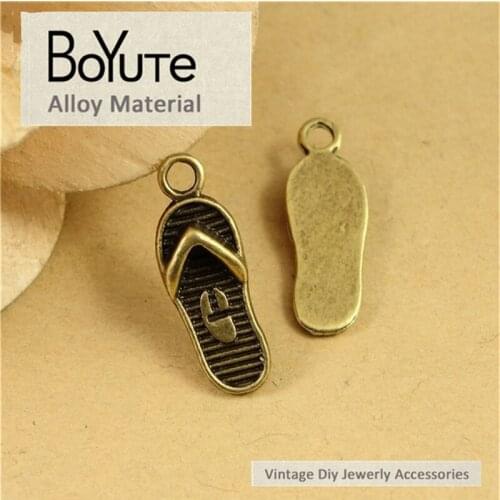 BoYuTe(50 Pieces/Lot) 21*8MM Vintage Style Antique Bronze Plated Metal Slipper Pendant Diy Jewelry Accessories Makings