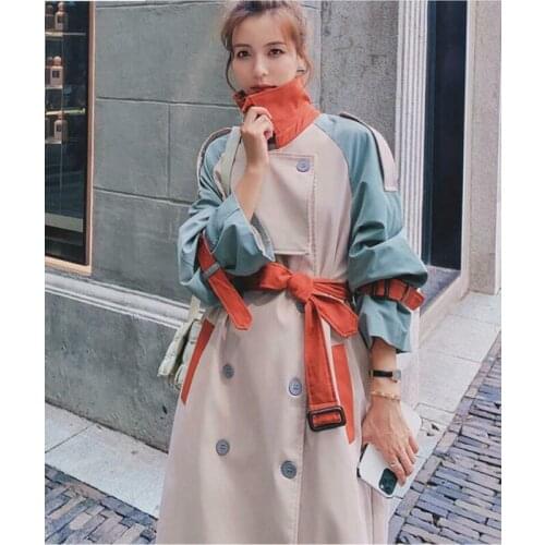 British Women Windbreaker Jacket Long Sleeve Loose Knee Length Trench Coat sz