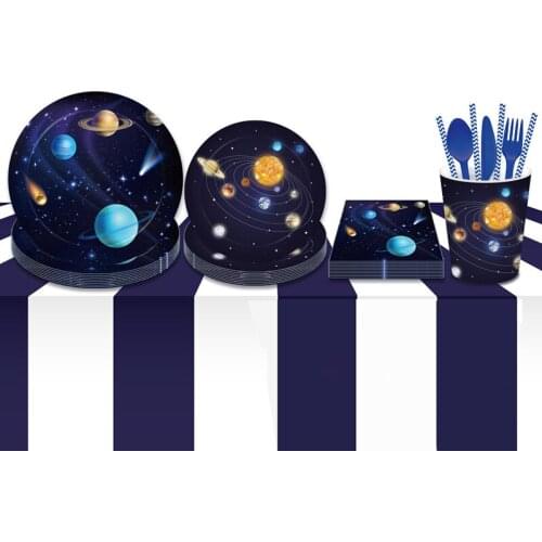 Planet Outer Space Theme Paper Plate Cups Napkin for Kids Birthday Party Solar System Tableware Wedding Party Decor Supplies