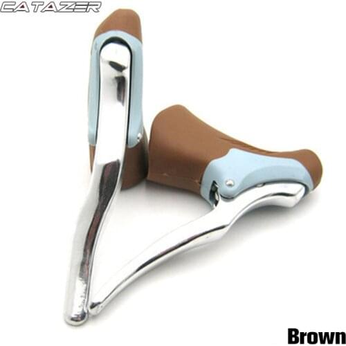 Catazer 1 Pair Road Bike Drop Bar Double Handle Brake Levers Racing Bicycle Fixed Gear Dual-control Handbrakes
