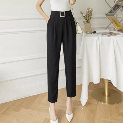 Black High Waist Chiffon Harem Pants Spring Summer 2021 New Nine-Point Suit Pants Women Drape Loose Casual Pants D5355