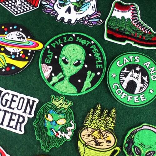 Alien DIY Patch Iron On Embroidered Patches For Clothes Punk Stickers Patch For Kid Clothing Appliques Skull Stripes Badge