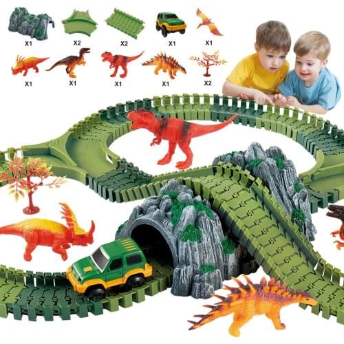 MEOA New Track Set DIY Flex Racing Track With Electric Racing Car Dinosaur Jurassic Park Series Educational Toys For Children