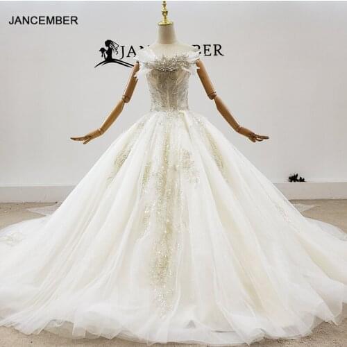 HTL1811 Luxurious Sequined Beading Wedding Dress 2020 V-Neck Short Puff Sleeve Ball Gowns vestido blanco largo