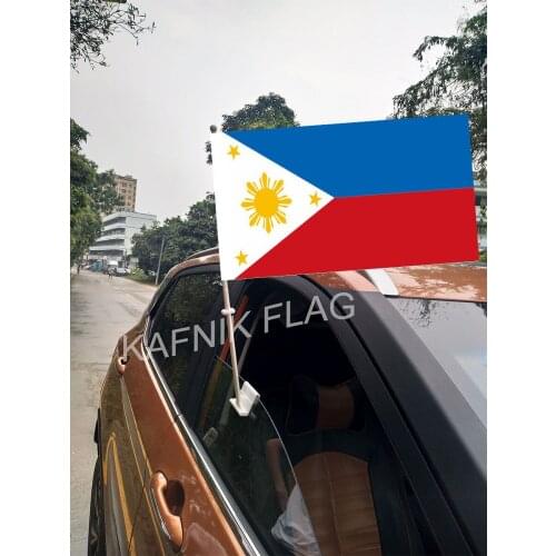 KAFNIK,30*45CM Philippines Window Car Flags and Banners Countries World Custom Flags with 43/52cm flagpole for car decoration