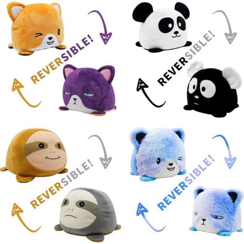 Creative Cute Cat Reversible Plush Toy Soft Animal Double-sided Flip Plush Doll Family Baby Stuffed Toy Boy Girl Lion Plush Gift