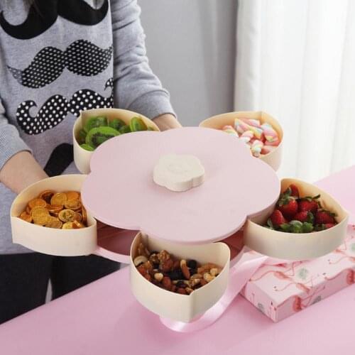 Behogar Snack Box Flower Petals Rotating Multi Sectional Snack Serving Tray Bowl Box for Seeds Nuts Dry Fruits Candy Chocolate