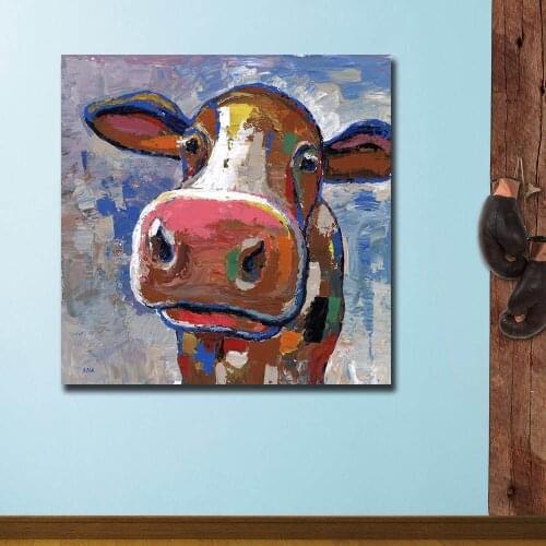 Fashion Pop Art Oil Painting Wall Art Picture Cow-II-Animal Printed Canvas Painting For Living Room Home Decor Unframed