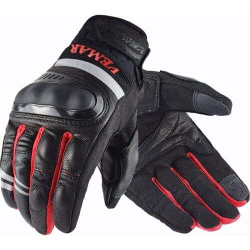 VEMAR Motorcycle Gloves Mens Touch Screen Leather Guantes Moto Cycling Full Finger Motorbike Motor Biker Guantes Moto Invierno