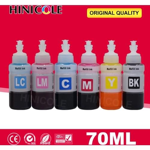 Hinicole 6 Bottles x 70ml T6741 T6731-T6736 Refill Water Dye Based Ink Kit For Epson L800 L801 L810 L850 L860 L1800 Printer Ink