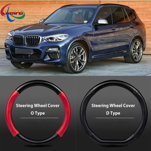 38cm Non-Slip Dreathable Carbon Fiber Steering Wheel Cover For BMW X3 2018-2019 Car interior decoration accessories