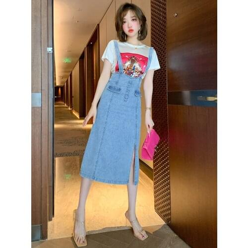 Tall waist split post new cloth cover long cowboy braces skirt in summer